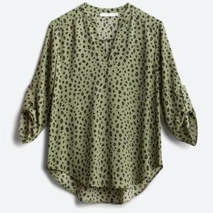 Cheetah print split neck blouse